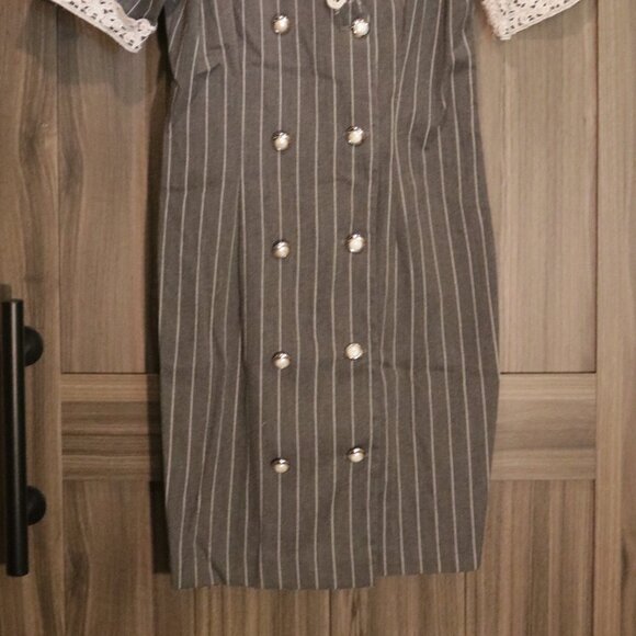 Vintage My Michelle Grey Stripe Double Breasted Dress - Picture 4 of 5